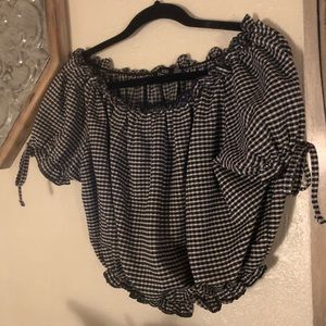 Boohoo Gingham Print Off the Shoulder Crop Top